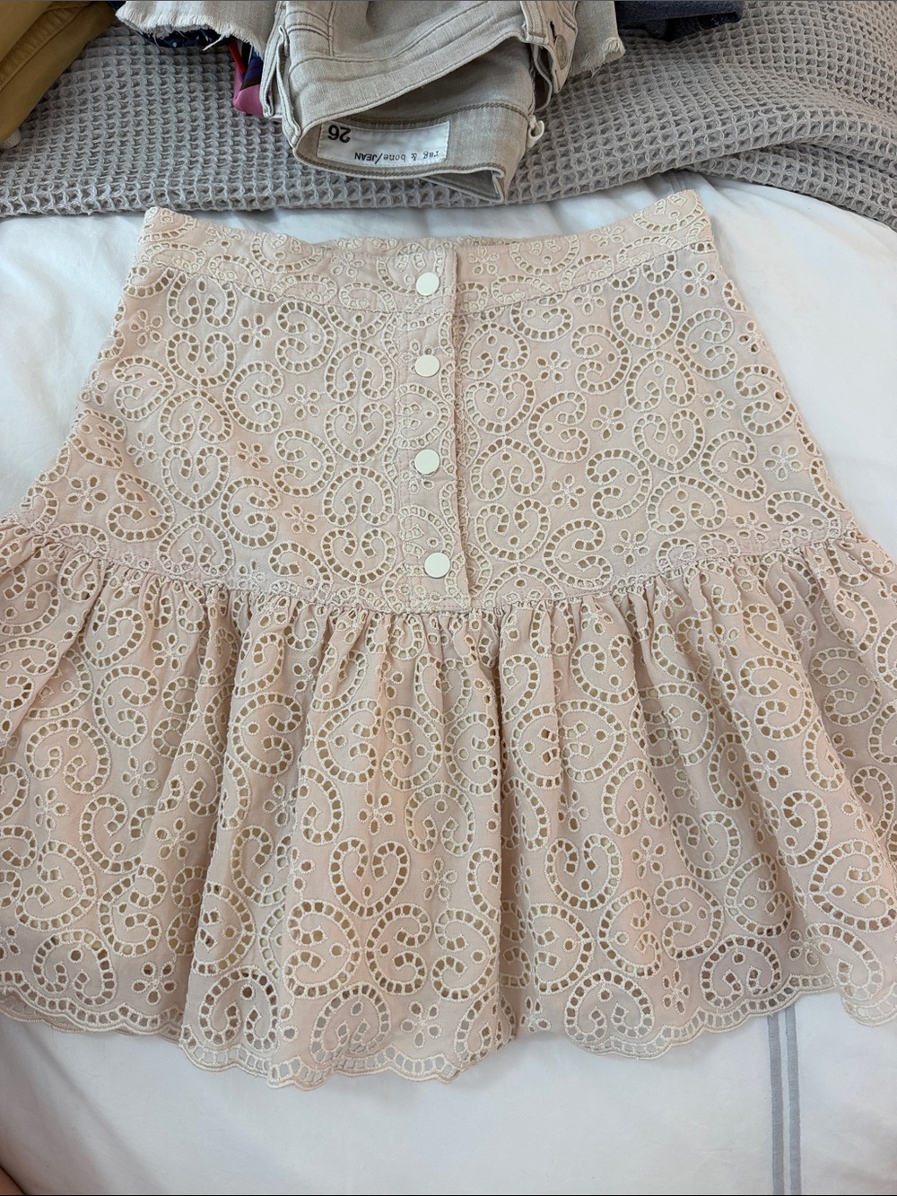 Sandro Eyelet Button-Front Peplum Skirt - Blush